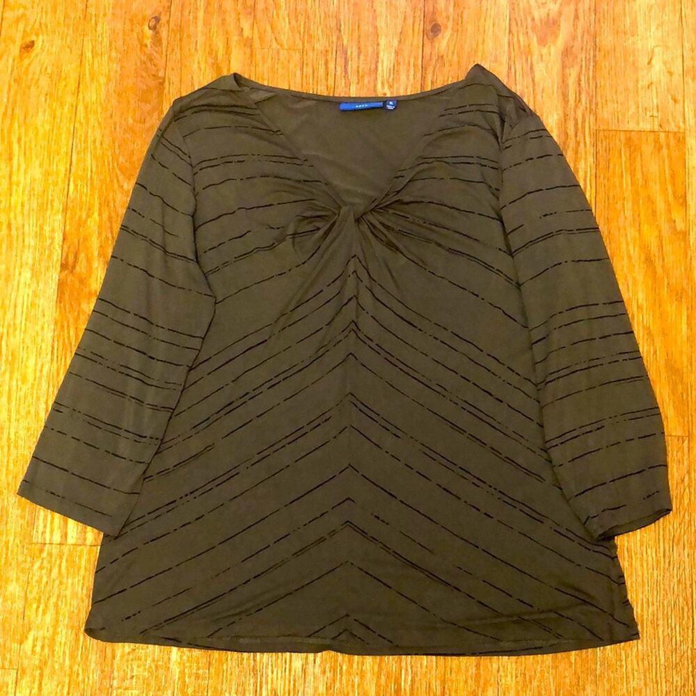 Apt. 9 Army Green and Black Striped Quarter Sleeve Knot Front Blouse Size XL